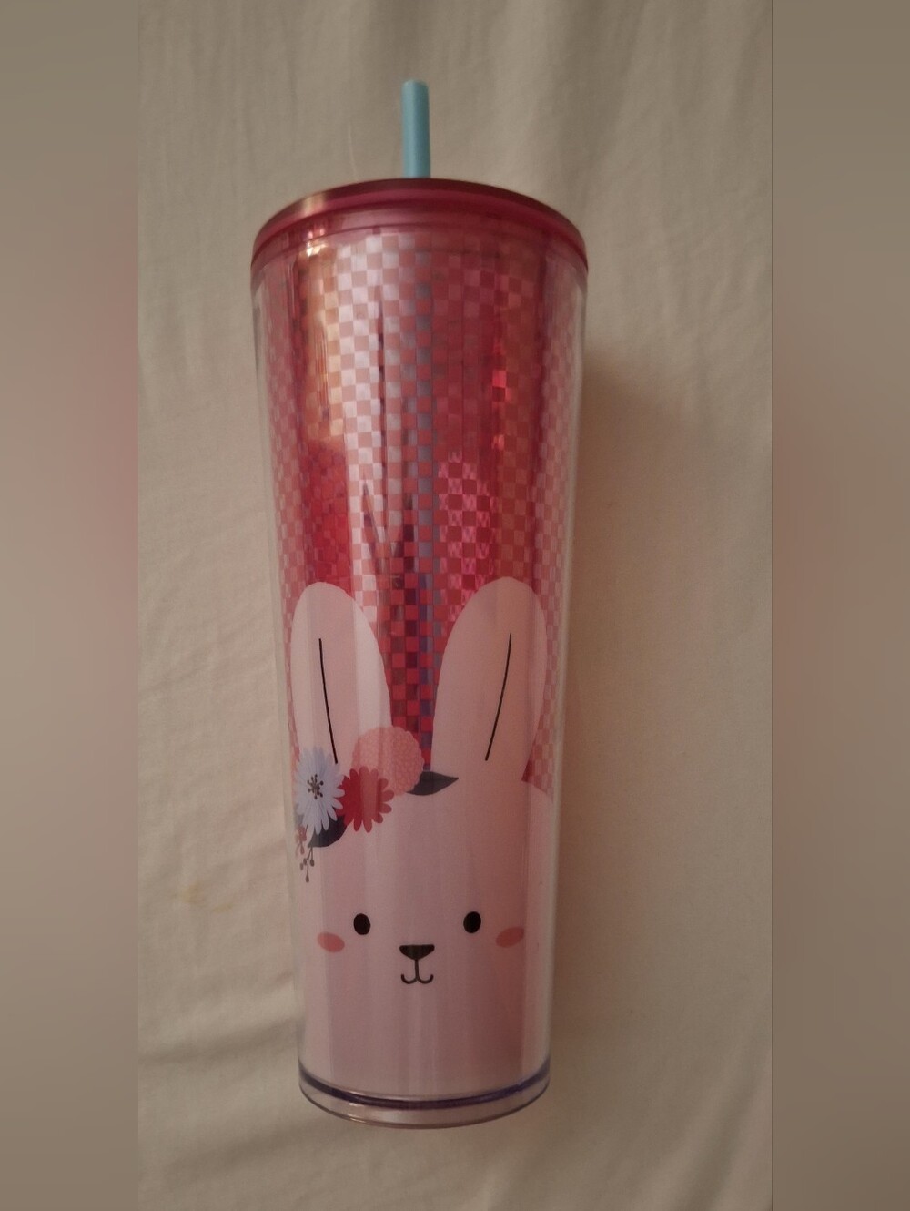 Starbucks Pink Bunny Tumbler with Blue Straw